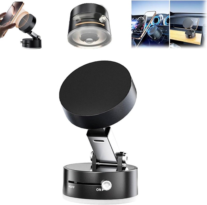 Oudvaker Foldable Magnetic Vacuum Phone Holder, 360° Electric Suction Car Mount, Double-Sided Swivel Stand for Car, Mirror, Gym, Kitchen, Hands-Free Portable Phone Holder (Black) - Image 1